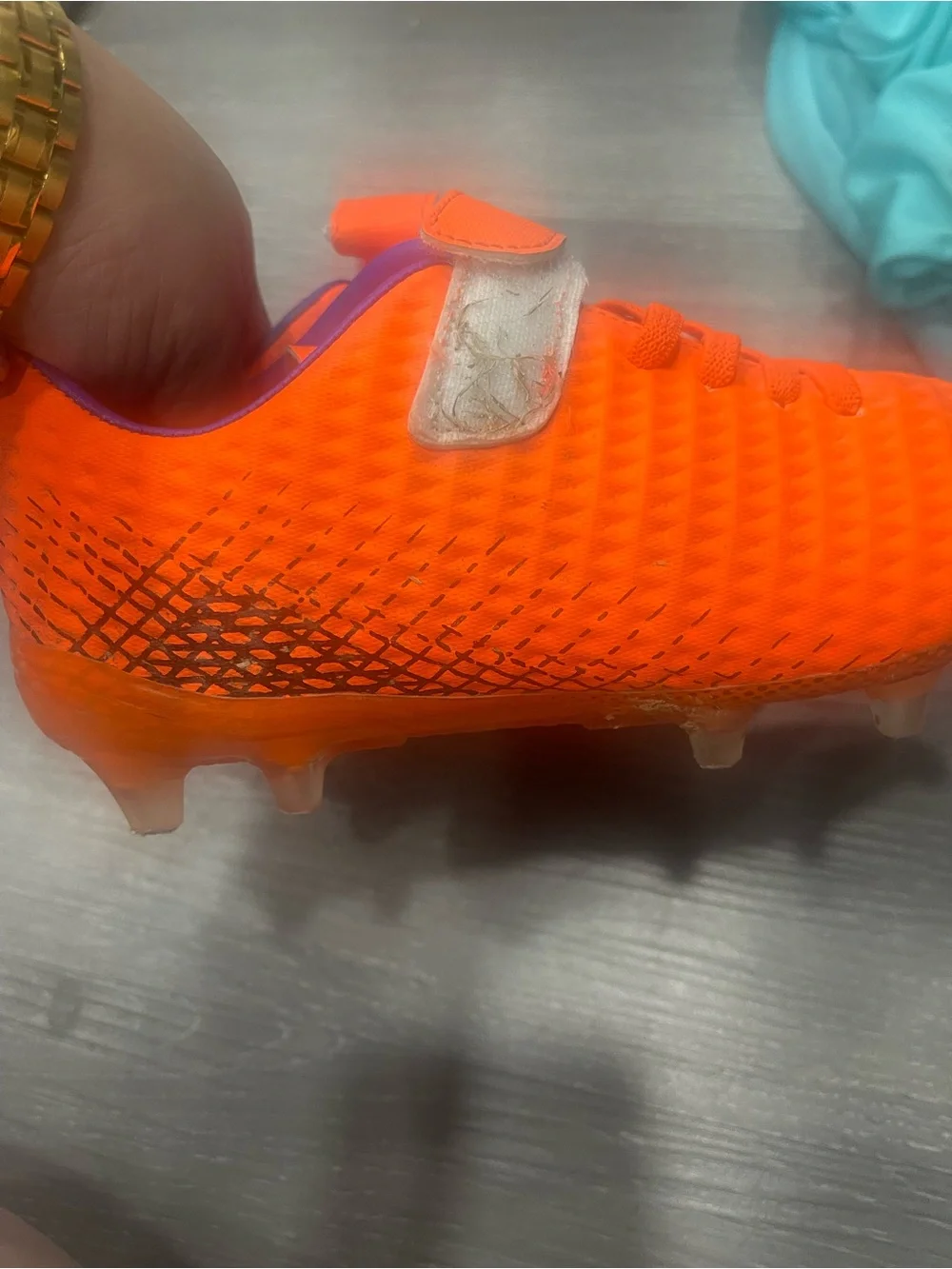 Kids Bright Orange Athletic Sneakers with Hook-and-Loop Strap cleats